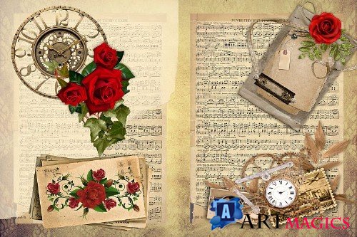 Steampunk Background set with FREE Clipart and Ephemera - 303061