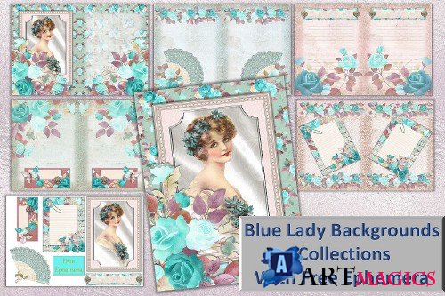 Blue Lady Backgrounds with FREE Clipart and Ephemera - 301319