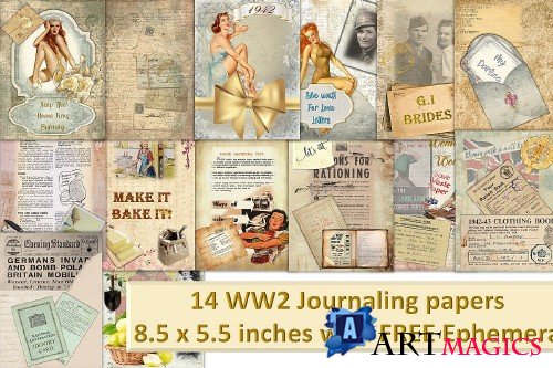 12 Page WW2 Junk Journal Kit with FREE Ephemera Pack. CU - 259841
