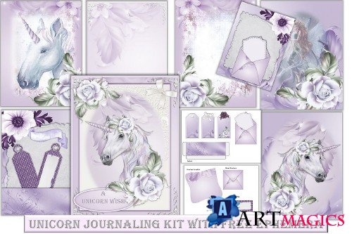 Unicorn journaling papers with free ephemera commercial use - 280983