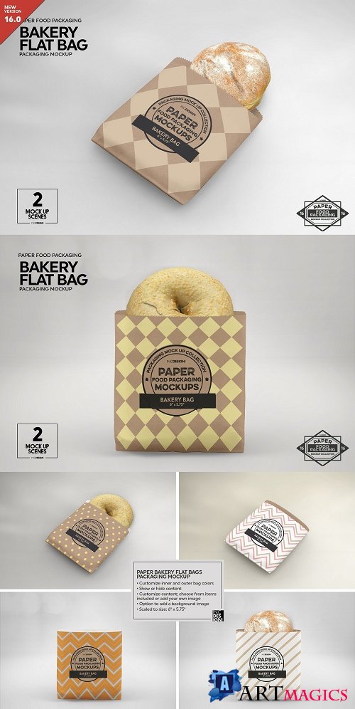 Flat Bakery Bags Packaging Mockup - 3916865