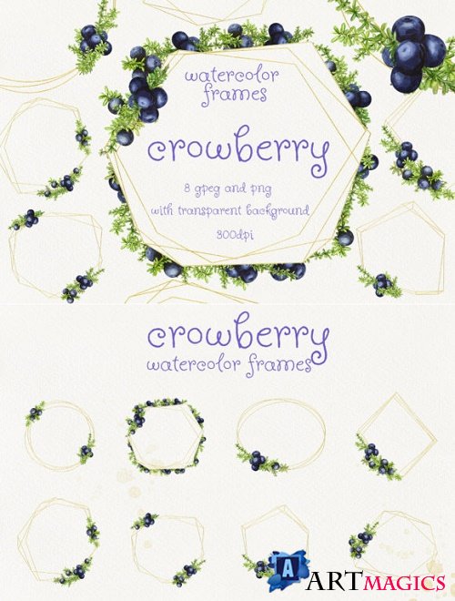 Watercolor Frames with Crowberry