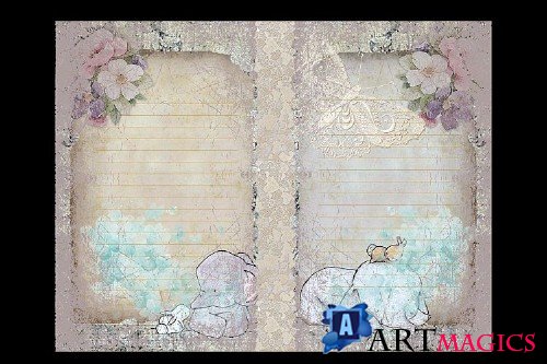Printable Vintage Journal Kit Elephants 50 Pages Commercial - 270725