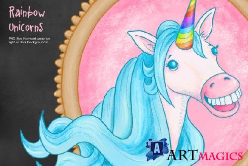 Rainbow Unicorns with Rainbow Fart! - ainbow Unicorn Illustrations, PNG