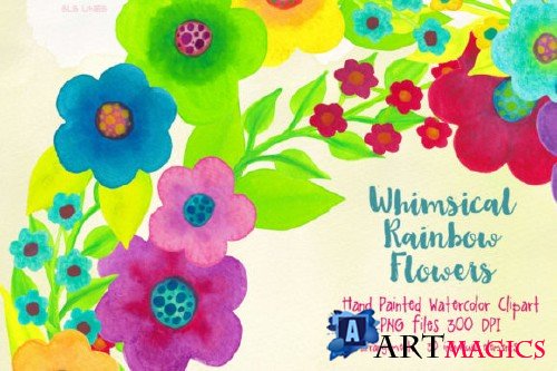 Rainbow Whimsy Flowers, Watercolor PNGs - Watercolor Rainbow Flowers 564070