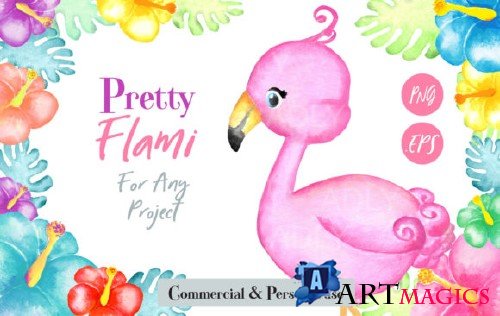 Flamingo Watercolor Clip Art