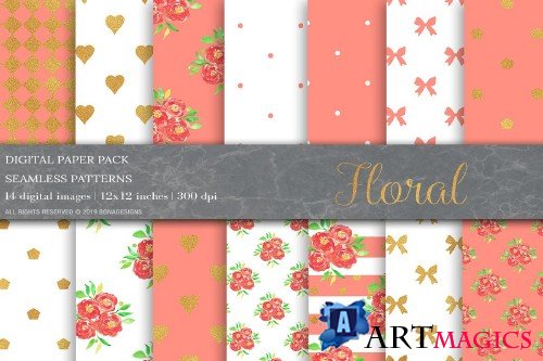 Floral Digital Paper, Floral Pattern - 3995597