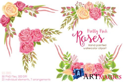 Pretty Pink Roses Watercolor Clipart 679276 