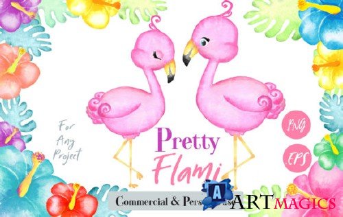Flamingo Watercolor Clip Art
