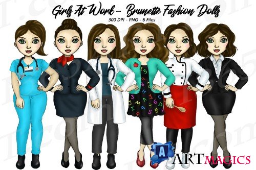 Girls At Work Fashion Clipart, Girl Boss Brunette Graphics - 305902