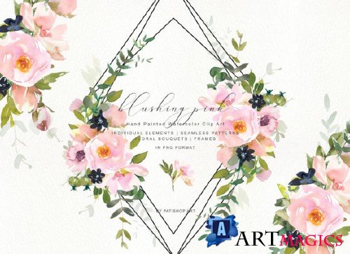 Romantic Blush Floral Clipart Set - 4007550