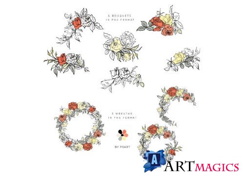 Hand-Sketched Floral Clipart Set - 4007829