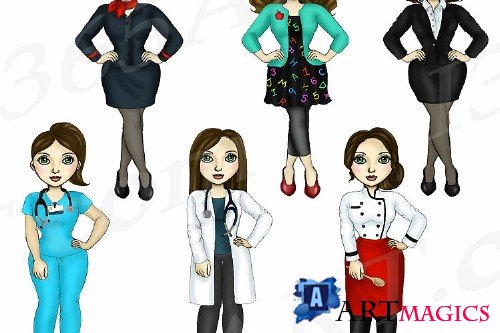 Girls At Work Fashion Clipart, Girl Boss Brunette Graphics - 305902