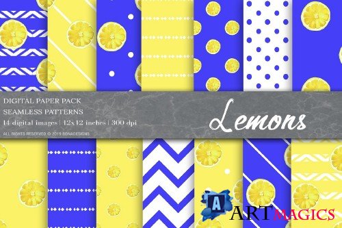 Lemons Digital Papers, Fruit Pattern - 4001886