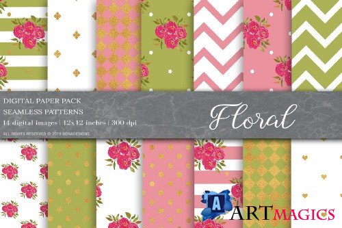 Floral Shabby Chic Digital Papers - 4003924