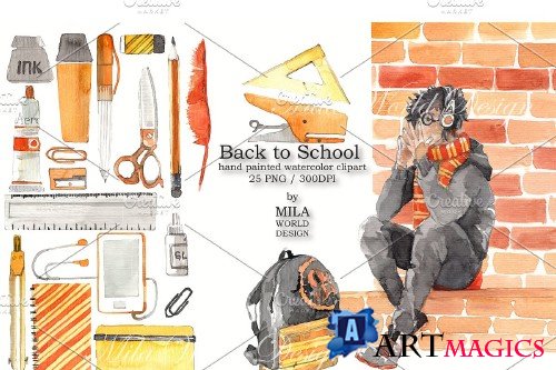 Back to School Watercolor Clip Art - 4008390