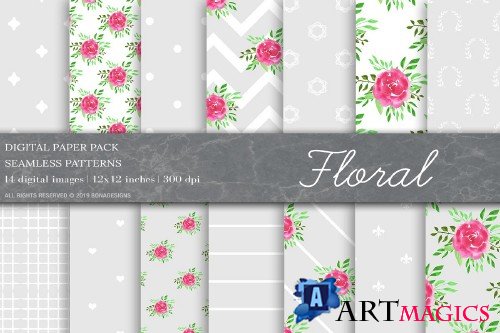 Floral Shabby Chic Digital Papers - 4002056