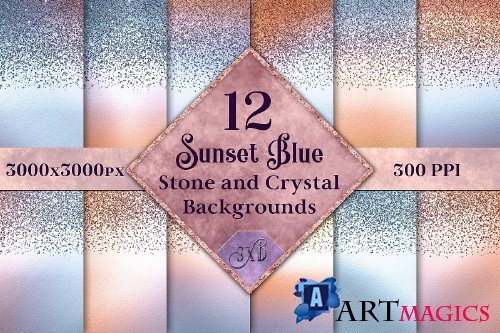 Sunset Blue Stone and Crystal Backgrounds - 12 Images 303330