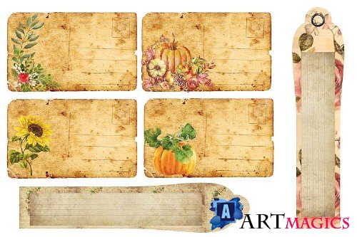 Fall Autumn Harvest Journaling kit with free ephemera CU - 305486