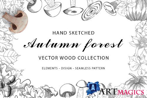Autumn forest vector wood collection - 4010548