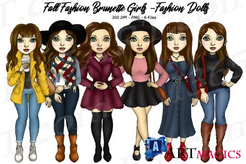 Fall Fashion Autumn Girls Brunette Planner Clipart Set 283411