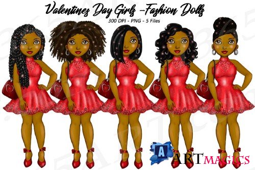 Valentine's Day Girls Clipart, Black girls, Fashion Dolls - 204184