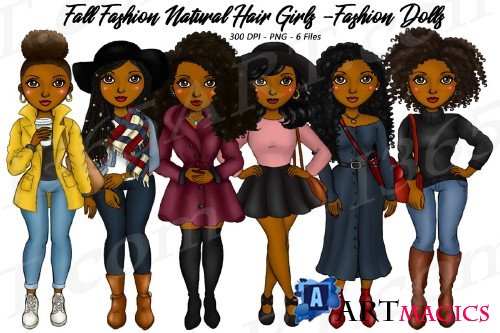 Fall Fashion Autumn Girls Natural Hair Planner Clipart Set 283414