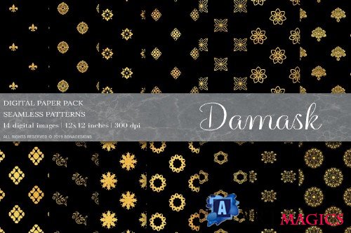 Gold Damask Digital Papers - 4009284