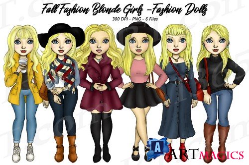 Fall Fashion Autumn Girls Blonde Planner Clipart Set - 283412