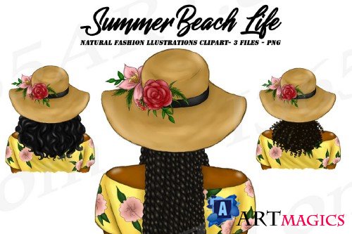 Summer Girl Fashion Portrait Natural Hairstyles Clipart Set - 267881