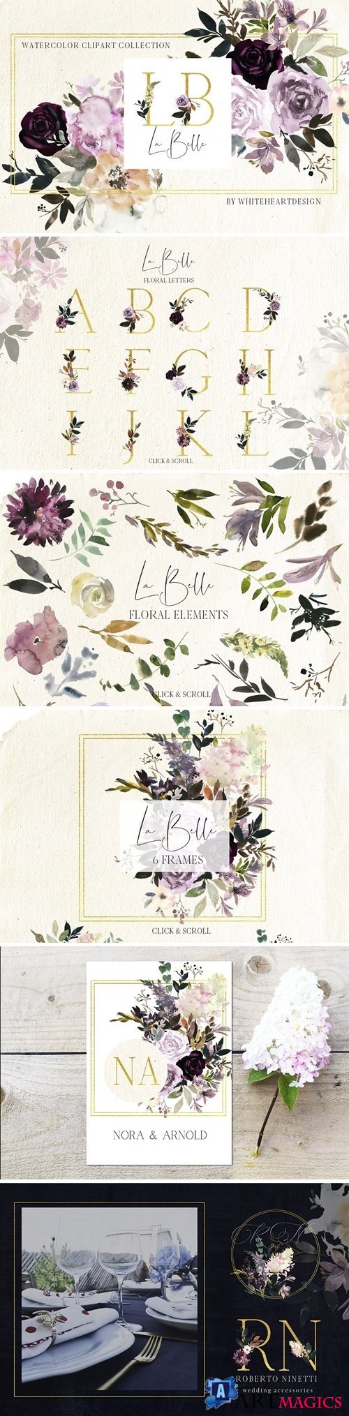 La Belle Watercolor Floral Clipart - 2876711