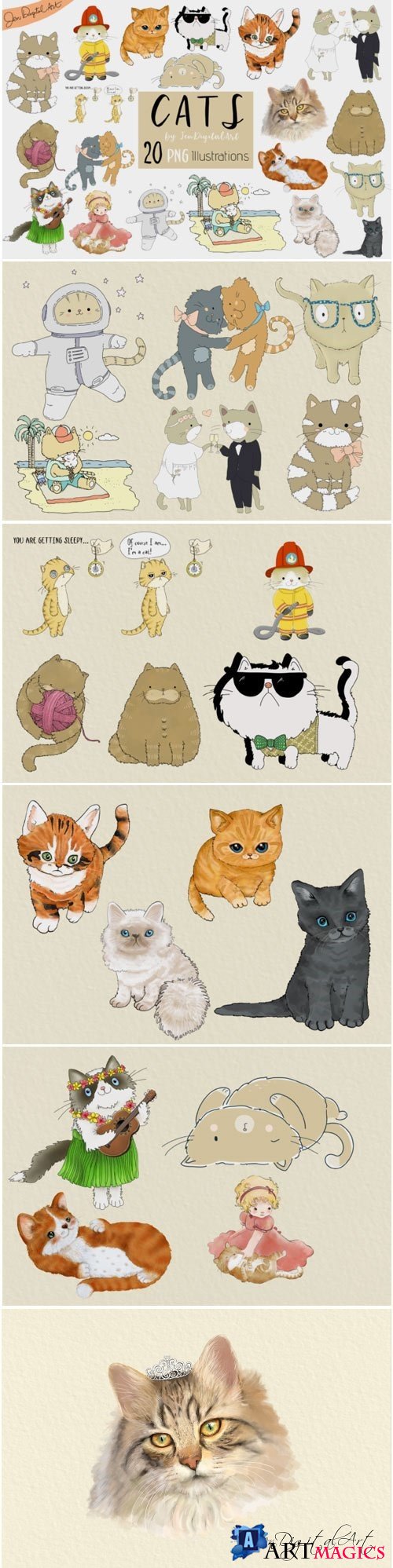 CATS | 20 Assorted PNG Clip Art Illustrations - 307271