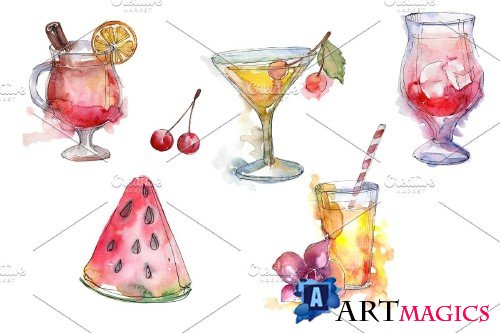 Cocktail fruit manito watercolor png - 4027504