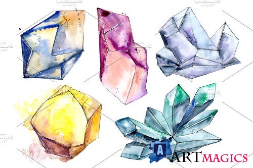 Precious crystals watercolor png - 4027478
