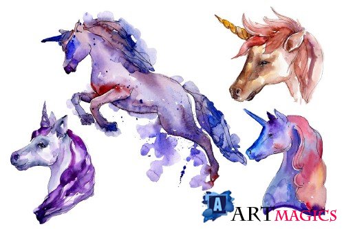 Unicorn animal world watercolor png - 4027323