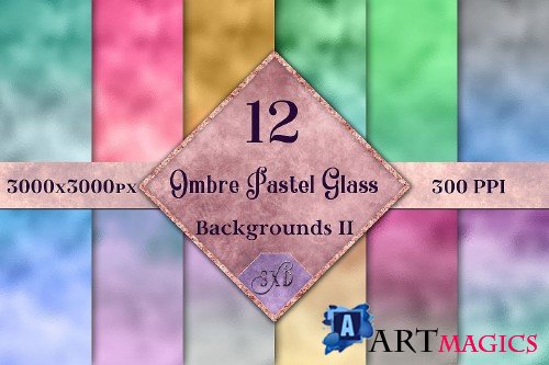 Ombre Pastel Glass Backgrounds II - 12 Image Textures Set - 310425