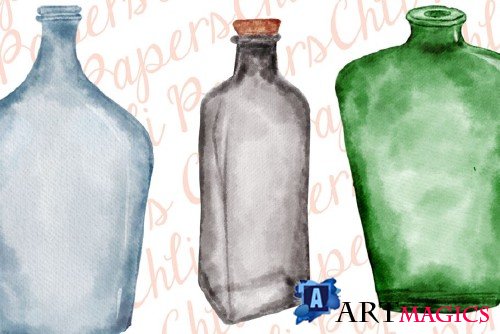 Watercolor Bottles, Bottles clipart - 4026017