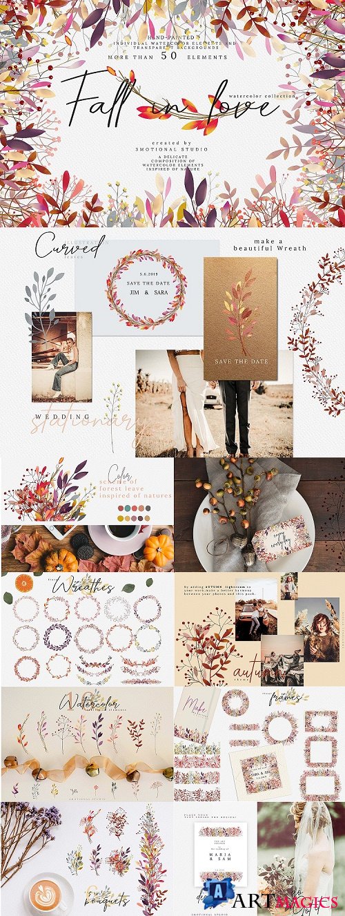 Fall in love watercolor collection high res png - 313594