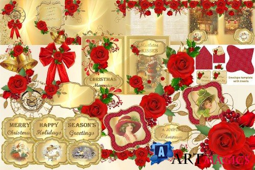 Christmas Clipart, Ephemera and Backgrounds Bundle CUOK - 311942