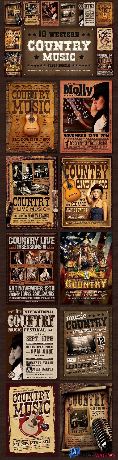10 Country music Flyer Bundle - 3804675