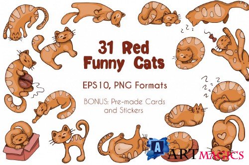 Funny Red Cats - Vector Set - 136708