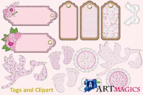 Baby Girl Clipart and Backgrounds Bundle - 324004