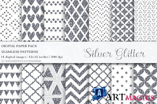 Silver Glitter Digital Papers - 4049758