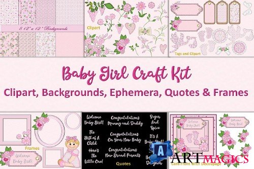 Baby Girl Clipart and Backgrounds Bundle - 324004