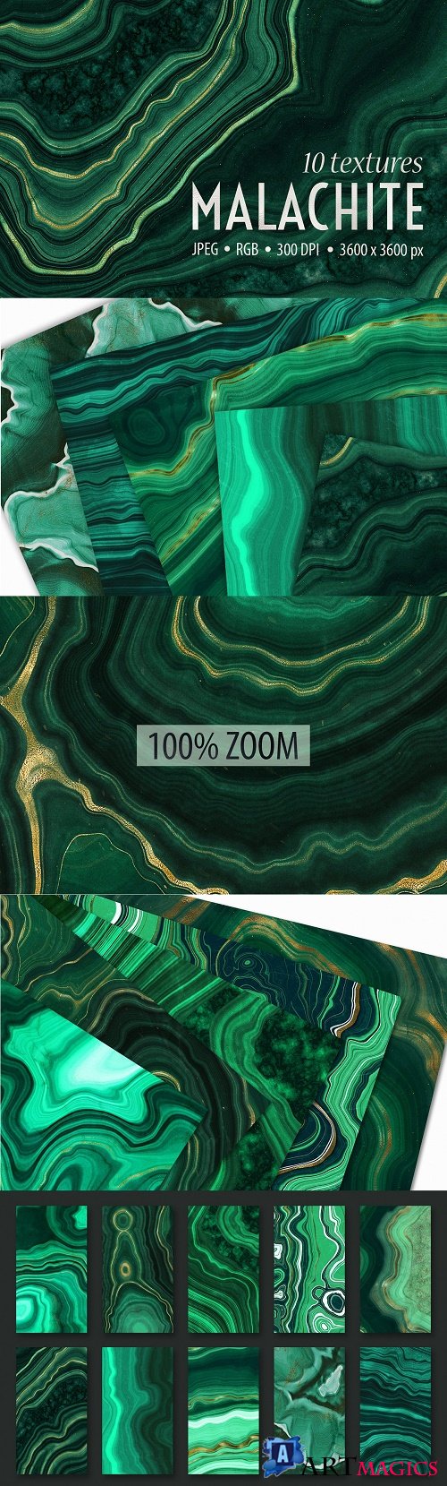 10 Malachite & Gold Mineral Textures - 3742063
