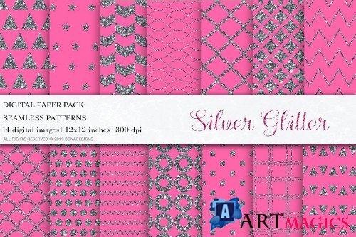 Silver Pink Digital Papers - 4050344