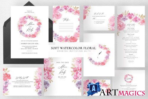 Soft Watercolor Floral Wedding Suite - 3998693