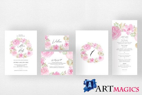 Watercolor Floral Wedding Suite - 3999842