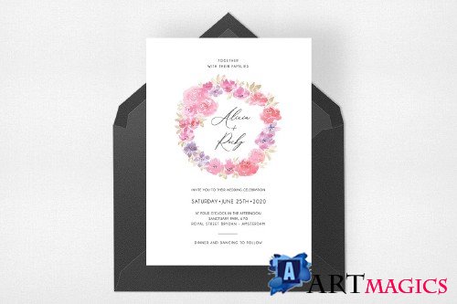 Soft Watercolor Floral Wedding Suite - 3998693