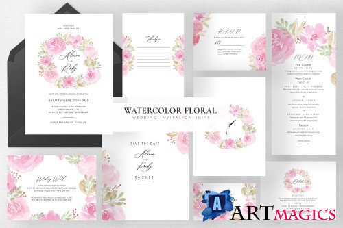Watercolor Floral Wedding Suite - 3999842